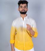 Yellow & white comfort fit tie & dye full sleeves cotton shirt