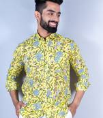Yellow floral printed full sleeves cotton shirt