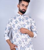 White turtle printed full sleeves cotton shirt