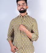 Blue floral block printed full sleeves cotton shirt