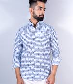 White & blue anchor printed full sleeves cotton shirt