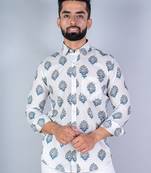 White floral printed full sleeves cotton shirt