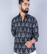 Black & grey ikat printed full sleeves cotton shirt
