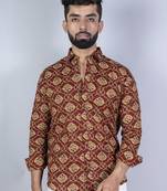 Brick red floral printed full sleeves cotton shirt