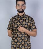 Navy blue floral printed half sleeves cotton shirt