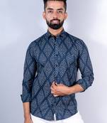 Navy blue bandhej printed full sleeves cotton shirt