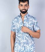 White vintage printed half sleeves crepe shirt