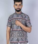 Multicolor paisley printed half sleeves crepe shirt