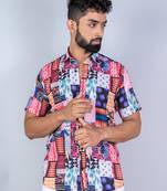 Multicolor patchwork printed half sleeves crepe shirt