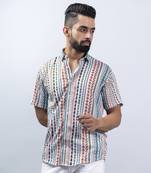 Multicolor aztec printed half sleeves crepe shirt