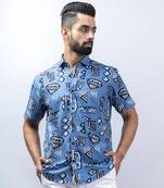 Blue aztec printed half sleeves crepe shirt