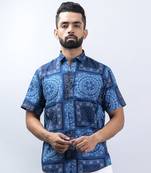 Blue bandana printed half sleeves crepe shirt