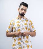 White tiger printed half sleeves crepe shirt