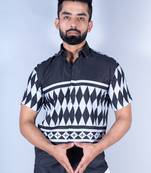Black & white aztec printed half sleeves crepe shirt