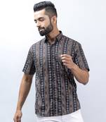 Black ikat printed half sleeves crepe shirt