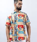 Multicolor printed half sleeves crepe shirt