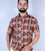 Multicolor block printed half sleeves crepe shirt