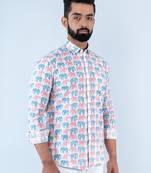 Off white elephant printed full sleeves cotton shirt