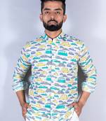 White toy car printed full sleeves cotton shirt