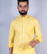 Yellow motifs printed full sleeves cotton shirt