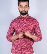 Maroon floral printed full sleeves cotton shirt