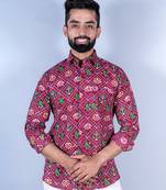Maroon patola printed full sleeves cotton shirt