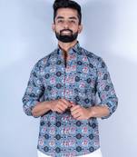 Grey elephant ikat printed full sleeves cotton shirt