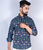 Blue patola printed full sleeves cotton shirt