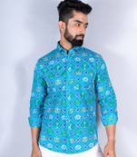 Sky blue patola printed full sleeves cotton shirt