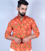 Orange patola printed full sleeves cotton shirt