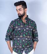 Black patola printed full sleeves cotton shirt