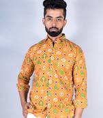 Yellow patola printed full sleeves cotton shirt