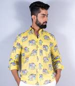 Yellow elephant printed full sleeves cotton shirt