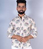 Off white elephant printed full sleeves cotton shirt