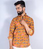 Mustard elephant paisley printed full sleeves cotton shirt