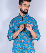 Sky blue elephant paisley printed full sleeves cotton shirt