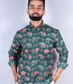 Green elephant paisley printed full sleeves cotton shirt
