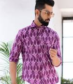 Purple ikat printed full sleeves cotton shirt