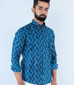 Blue chevron printed full sleeves cotton shirt