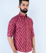 Maroon chevron printed full sleeves cotton shirt