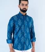 Blue floral printed full sleeves cotton shirt