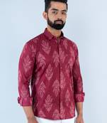 Maroon floral printed full sleeves cotton shirt