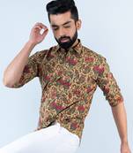 Beige floral printed full sleeves cotton shirt