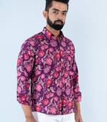 Purple floral printed full sleeves cotton shirt