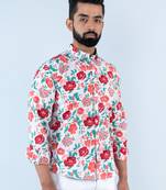 White floral printed full sleeves cotton shirt