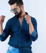 Solid blue denim full sleeves shirt