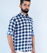 Blue and white checks full sleeves crepe shirt