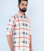 Cream checks full sleeves crepe shirt
