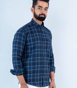Blue checks full sleeves flannel cotton shirt