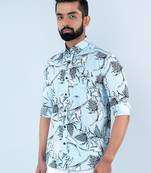 Light blue floral printed full sleeves cotton shirt